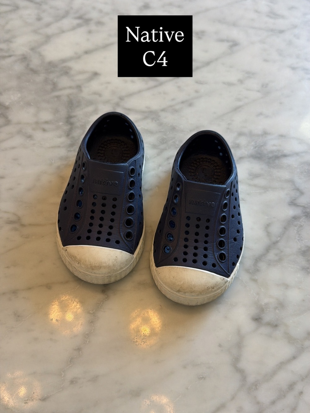 Native Kids Water Shoes in Navy and White
